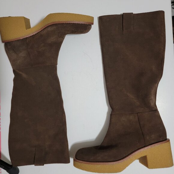 NEW Stuart Weitzman Montana Slouch Suede Boots Womens 8.5 Chocolate Brown Boho - Picture 3 of 10